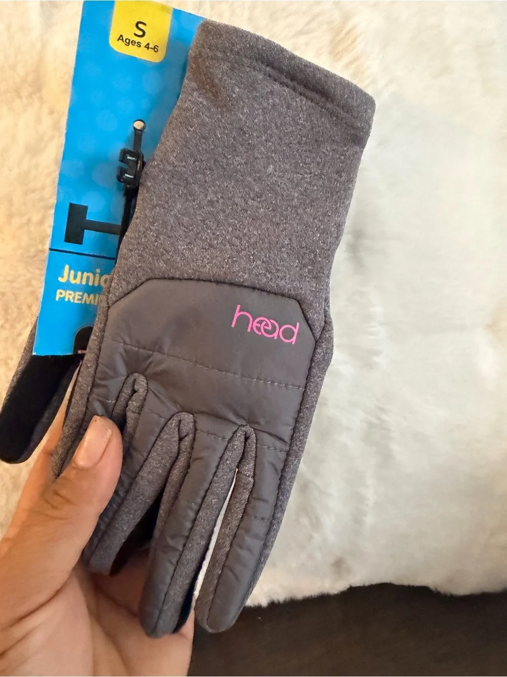 Head Gray Pink Kids Mittens